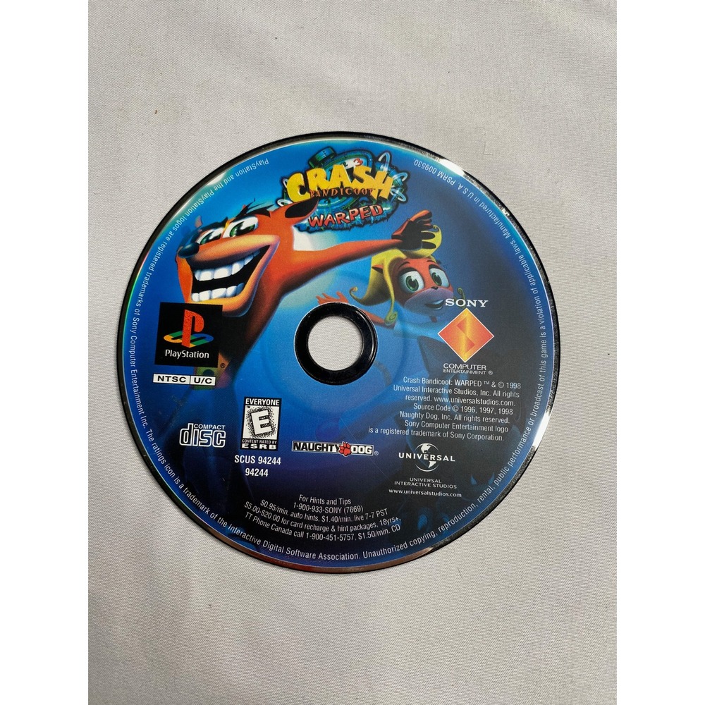 Sony PlayStation PS1 Crash Bandicoot 3 Warped Game Disc